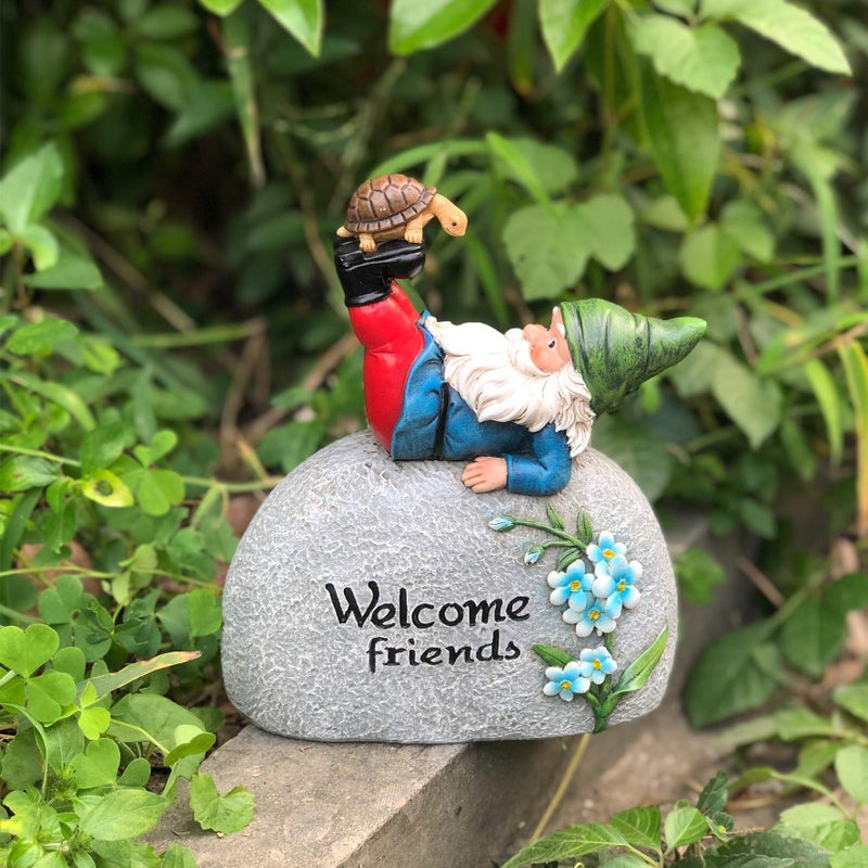 TZSSP Outdoor Garden Gnome Statue Statuary Welcome Stone for Patio,Lawn,Garden Decoration,Blue - Image 3